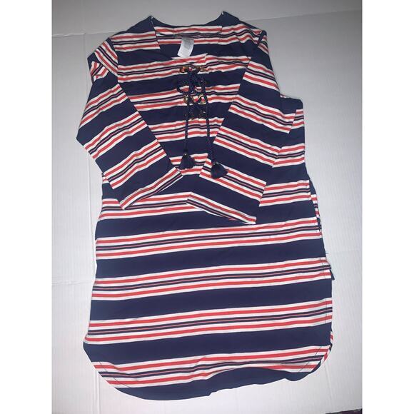 LA BLANCA Sailor Stripe Lace Up V-Neck Tunic ‎ Size Small - Picture 7 of 10